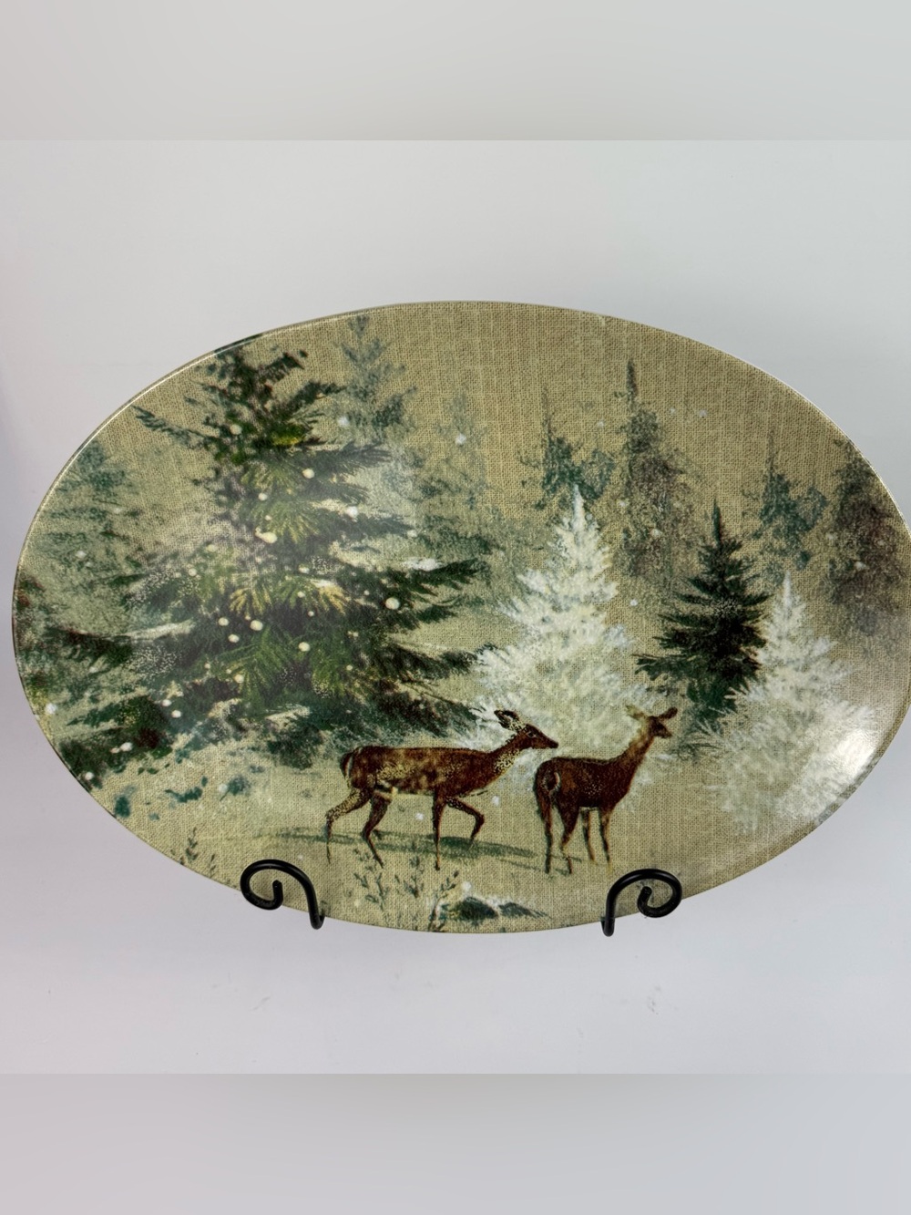 Pottery Barn Deer in the Snow Large Platter 18"L X 12-3/4" Retired. Never Used.